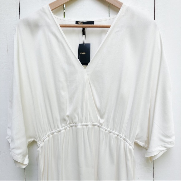 NWT Maje Raisio Crepe Lace-Hem Dress Ecru Size 2 - Picture 11 of 16